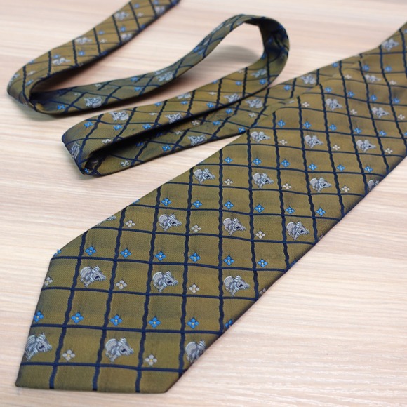 Australia by John & Lois Other - Koala Green Neck Tie Mens Olive Grid Lattice Florette Bear JOHN LOIS Australia